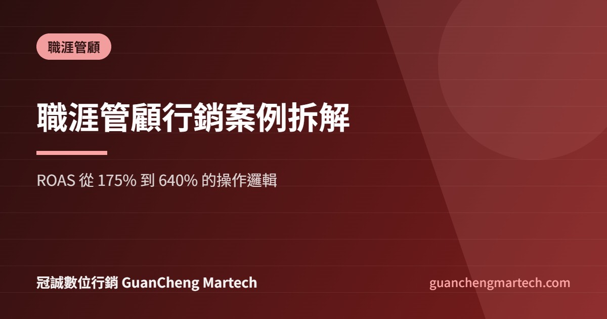 職涯管顧行銷案例拆解主圖，ROAS 從 175% 提升到 640%，冠誠數位行銷製作