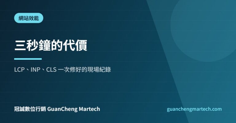 Core Web Vitals 三項指標修復紀錄示意圖，冠誠數位行銷製作
