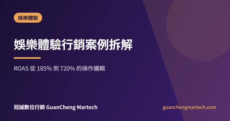 娛樂體驗行銷案例拆解主圖，ROAS 從 185% 提升到 720%，冠誠數位行銷製作