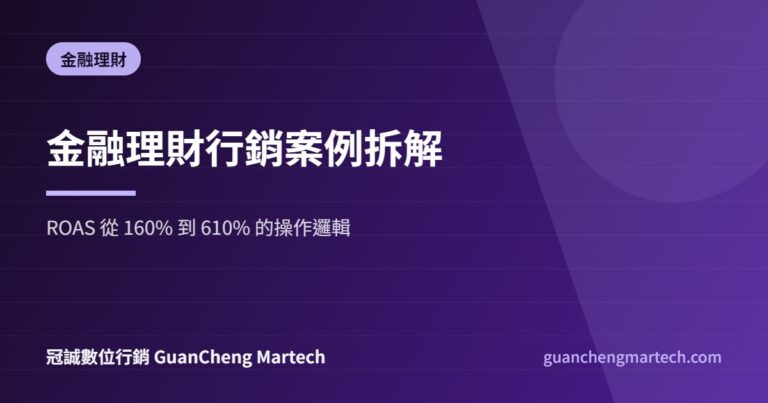 金融理財行銷案例拆解主圖，ROAS 從 160% 提升到 610%，冠誠數位行銷製作