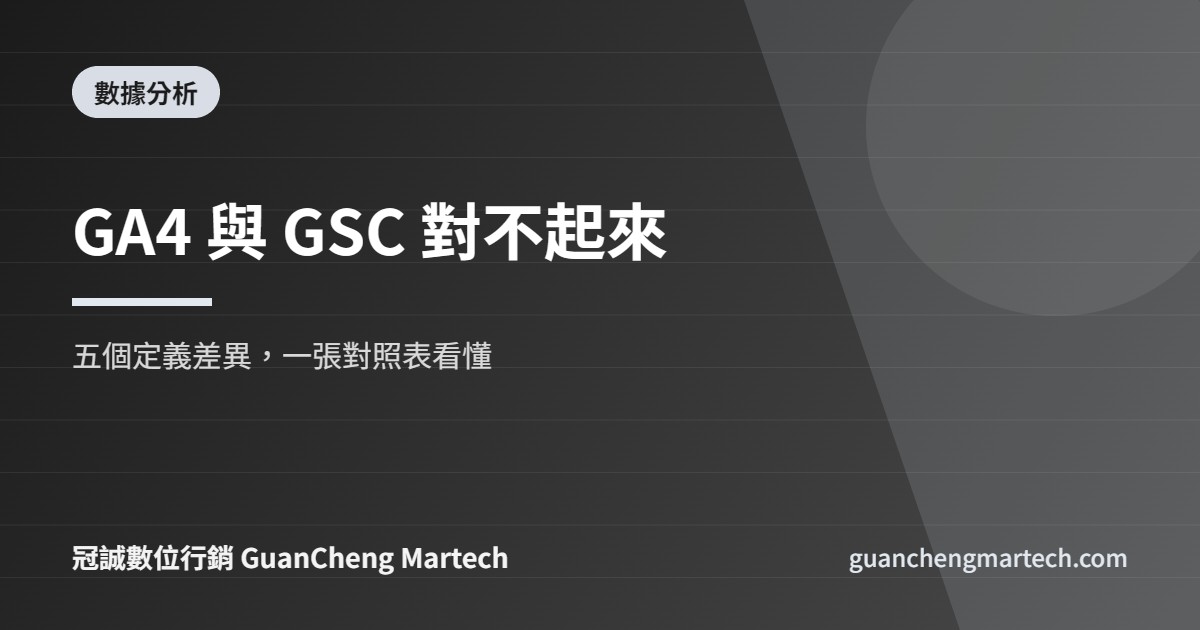 GA4 與 Search Console 數據定義差異對照示意圖，冠誠數位行銷製作
