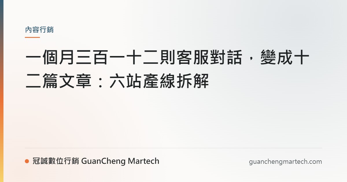 一個月三百一十二則客服對話，變成十二篇文章：六站產線拆解